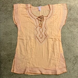 Peach Calypso Embroidered Tunic Top